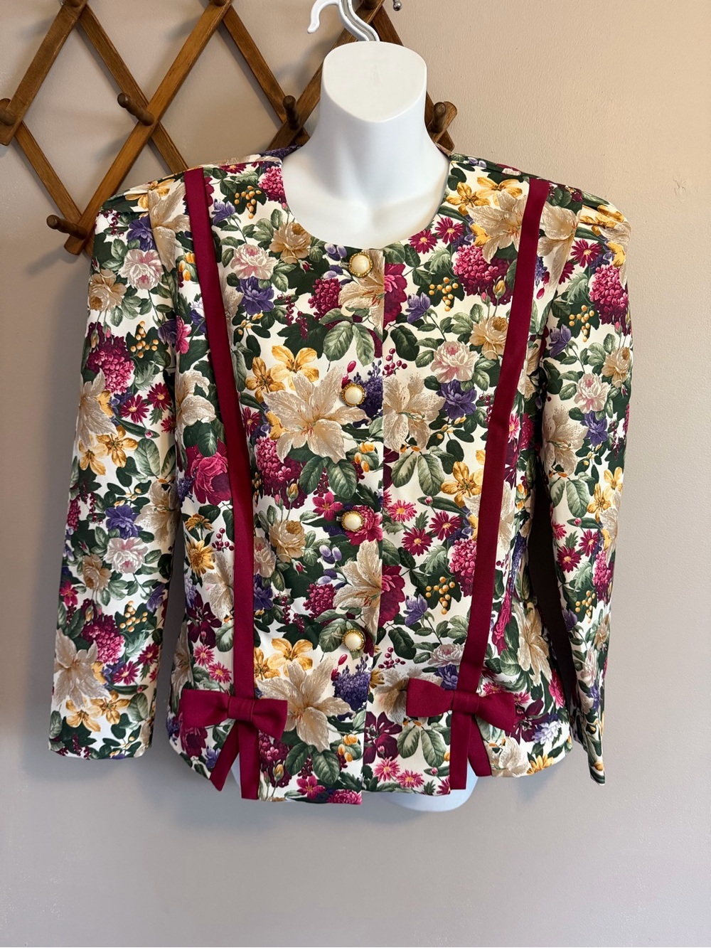 Honey Fashions Vintage 90s Floral Ribbon Accent Blazer Multicolor M vint 14